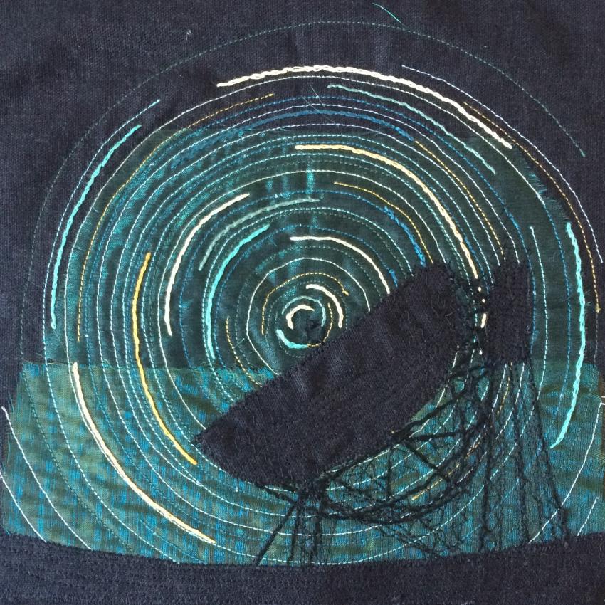 A patch from the RAS Bicentennial Quilt, depicting the Lovell Telescope at Jodrell Bank.