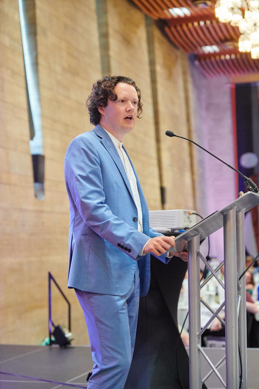 Dr Niall Jeffrey,&nbsp;of University College London, gives a speech after being awarded the Early Career Award (A).