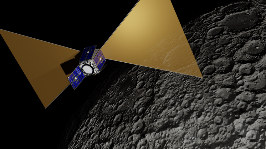 An artist’s impression of the UK-led CosmoCube spacecraft, which would be tasked with listening out for an “ancient whisper” from the early universe on the far side of the Moon.