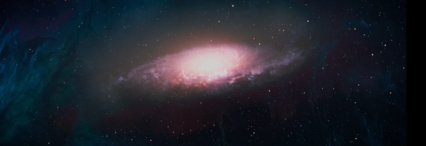 An artist’s impression of a bright quasar almost outshining its host galaxy.