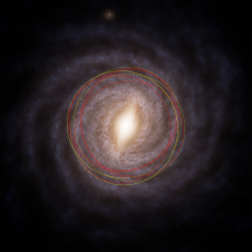 Top view of the Milky Way galaxy showing the estimated orbits of both our Sun and the 3I/ATLAS comet.