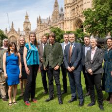 Stars of physics are pictured on College Green ahead of an MP drop-in event at Westminster to campaign against proposed cuts to astronomy, particle physics and nuclear physics.