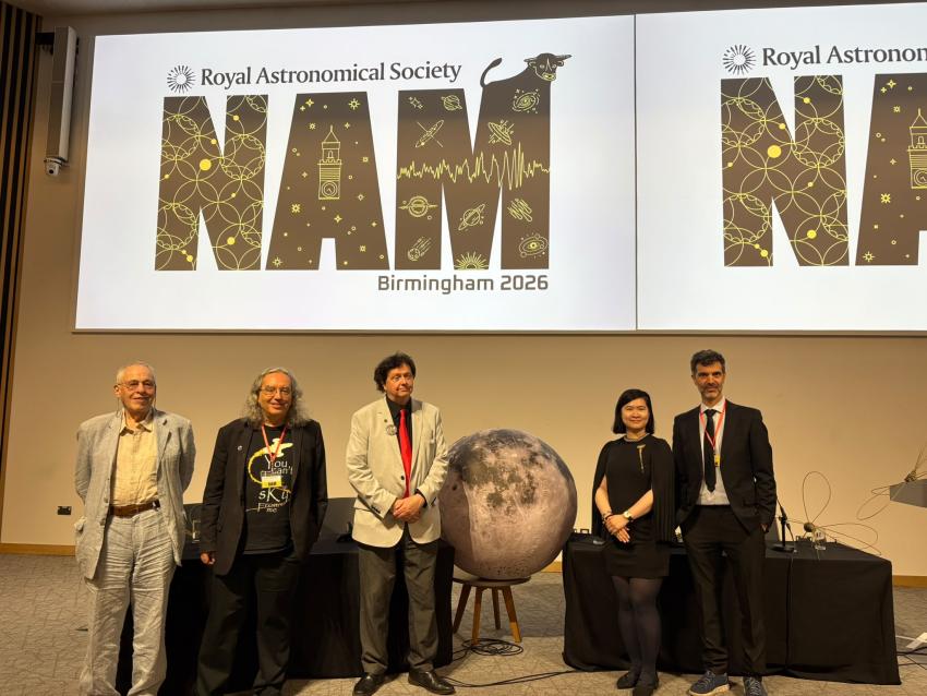 From left, Professor Joe Silk, Dr Jonathan McDowell, Professor Martin Ward, Dr Nikita Chiu and Dr Manuel Salvoldi.